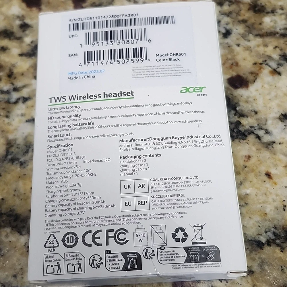 Acer Midnight Black True Wireless Earbuds